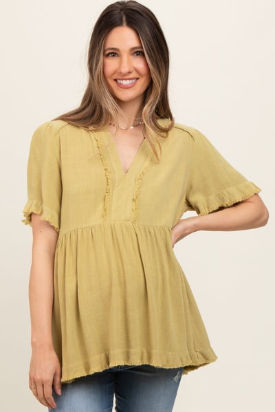 PinkBlush Light Olive Short Sleeve Maternity Top