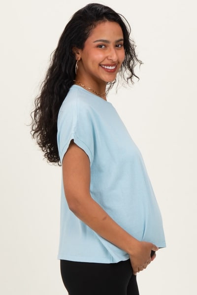 PinkBlush Light Blue Mineral Wash Boxy Fit Maternity T-Shirt