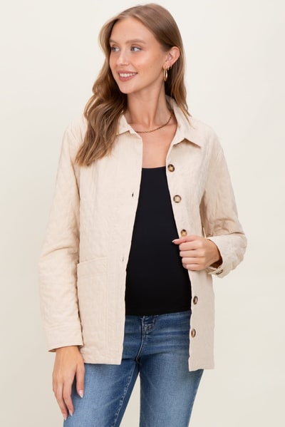 PinkBlush Cream Quilted Button Maternity Jacket