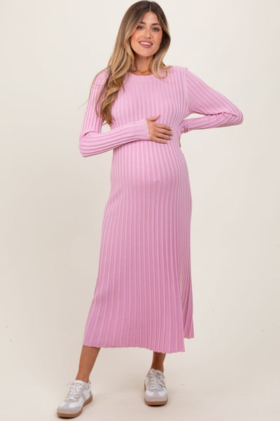 PinkBlush Pink Thick Ribbed Knit Maternity Maxi Sweater Dress