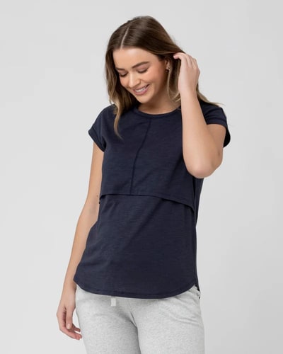 Special Addition Richie Indigo Marle Nursing Tee by Ripe Maternity