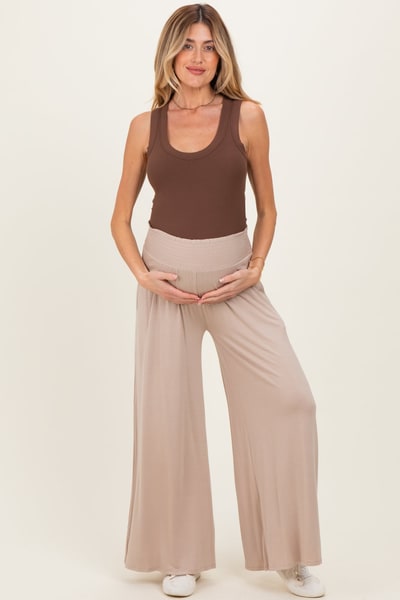 PinkBlush Ash Mocha Smocked Waist Wide Leg Maternity Pants