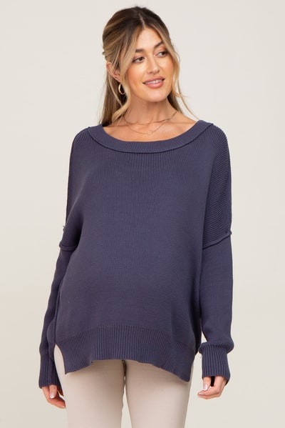 PinkBlush Navy Exposed Seam Side Slit Maternity Sweater
