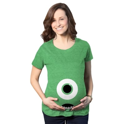 Target Maternity Monster Eye Ball Funny Pregnancy Tee Cute Halloween Baby Bump T Shirt - Crazy Dog Maternity T Shirt For Halloween Season Green XL