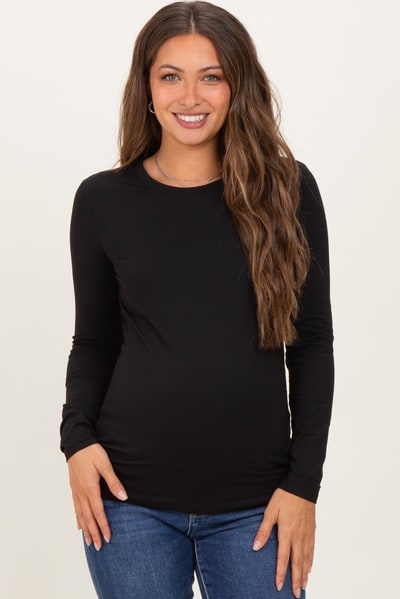 PinkBlush Black Basic Long Sleeve Maternity Top