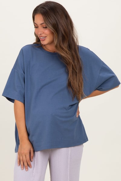 PinkBlush Dusty Navy Crew Neck Short Sleeve Oversized Maternity T-Shirt