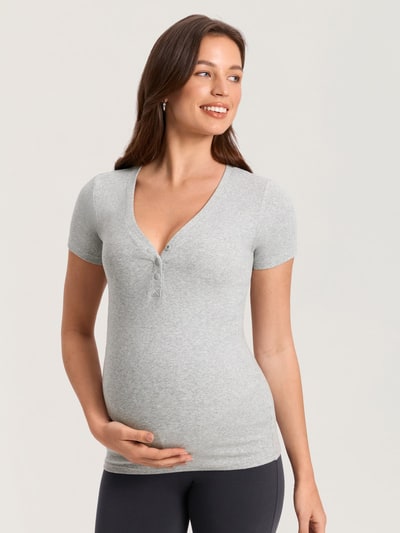 Momanda Cotton Rib Henley Maternity Short Sleeve Shirts