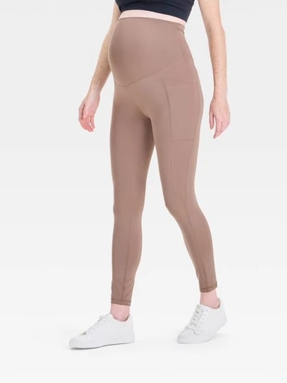 Over Belly High-Rise Performance Pocket Active Maternity Leggings - Isabel Maternity by Ingrid & Isabel™ Taupe S: Recycled Polyester